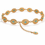 Fexlaro Western Concho Chain Belt For Women, Gold Tone Boho Waist Belt With TurquoiseLook Accent, Adjustable Metal Belt For Dre
