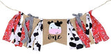 Silvima Farm ONE High Chair Banner for First Birthday, Barnyard Cow 1st Birthday Party Highchair Decoration
