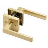 Linkaa Privacy Door Lever Gold Satin Brass Square Door Handle Levers with Lock, Keyless Lock, Privacy Function Exterior/Interior