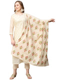 Anni Designer Women'S Cotton Blend Embroidered Straight Kurta With Pant & Dupatta (Mysuru-Cream_L_Cream_Large),Cream,L