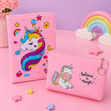 Unicorn Premium Leather Finish Diary With Large Zipper Pouch Combo | A5 Ruled Notebook & Cute Pencil Pouch Set | Stationery Gift