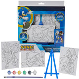 Innovative Designs Sonic The Hedgehog Canvas Paint Set for Kids with 3 Canvases, Acrylic Paint, Paintbrush, & Easel