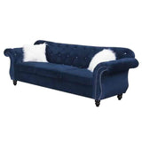 Benjara 93 Inches Nailhead Trim Velvet Sofa with Crystal Tufting, Blue