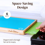 Easy-to-Clean Bamboo Wood Cutting Board with set of 6 Color-Coded Flexible Cutting Mats with Food Icons