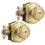 NCSEN 2 Pack Gold Door Knobs with Camelot Trim,Interior Door Knob with Lock,Coastal Privacy Door knob for Bath and Bedroom, Sati