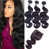 Amella Hair Brazilian Body Wave 3 Bundles with Closure (20 22 24+20 Closure)100% Unprocessed Body Wave Human Hair Weave with 4x4