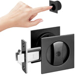 Aesytava Black Pocket Door Hardware, 2 3/8 Backset, Zinc Alloy Heavy Duty Square Matte Black Pocket Door Lock, Solid Sliding Poc