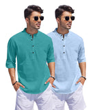 Bellstone Men'S Cotton Blend Solid Regular Dress Shirt (Kurta1500_Combo_Rama & Sky_M