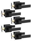 Tinewa 5 Pack Square Black Door Handles Interior, No Lock Passage Door Lever for Left or Right Handing, Heavy Duty Matte Black C