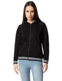 FYLTR Women's Hoodie with Stripe Rib Detail - Sporty Raglan Sleeve | Spacious Side Pockets | Full Zipper | Casual Winterwear for Women,Every Ebony