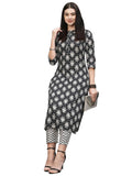 Anni Designer Women'S Cotton Blend Straight Printed Kurta With Pant (Babita Black_L_Black_Large),Black,L