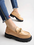 Shoetopia Smart Casual Chain Detailed Cream Loafers For Women & Girls /Uk5,Cream,5,B0C8D8X3XQ