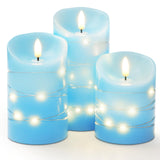 Homemory Flameless Candles with String Lights, 3 Pack Embedded Fairy String Lights LED Candles, Electric Flickering Candles with