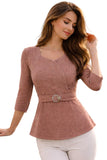 Iuga WomenS Peplum Top Belt Look Slim Fit VNeck Casual & Formal Wear
