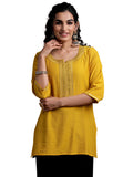 Libas Women'S Cotton Blend Woven Design Straight Kurti (26886R Mustard