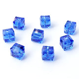 Chengmu 4mm Cube Glass Beads for Jewelry Making, Faceted Square Crytal Spacer Beads for Bracelet Necklace Earring, Sapphire Blue