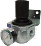 HEAVY DUTY IN-LINE COMPRESSED AIR PRESSURE REGULATOR FOR AIR COMPRESSOR, 7 TO 215 PSI ADJUSTABLE, HIGH FLOW RATE, WALL BRACKET A