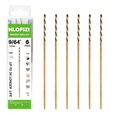 HLOFIZI 9/64 x 6 Inch Extra Long Drill Bits (6 Pack), Aircraft Drill Bit Black and Gold M2 HSS for Wood, Plastic, Thin Metal She