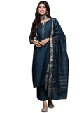 Libas Women's Silk Blend Kurta Sets (GS820_Blue_XL)