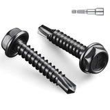 BNUOK #14 x 1 Inch Self Drilling Screws, (138pcs) 2 lbs Black Self Tapping Screws for Metal, 410 Stainless Steel Hex Washer Head