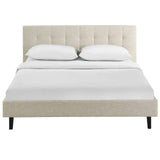 CasaFoyer Linnea Platform Bed | Elegant Upholstered Full Bed | Tufted Headboard | Wood Legs | Slatted Support System | Beige