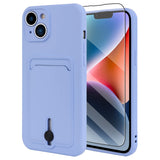 MZELQ TPU Wallet Compatible with iPhone 14 Case, Card Holder Camera Protection Cover + Screen Protector, Push-able Slot for Girl