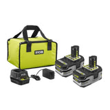RYOBI 18V ONE+ Lithium+ 3.0 Ah Battery 2Pack Starter Kit with Charger and Bag P166