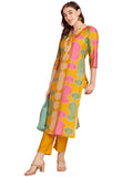 Anni Designer Women'S Rayon Blend Straight Printed Kurta With Pant (Surdas Yellow_S_Yellow_Small),Yellow,S