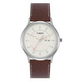 Timex Classics Analog Watch For Man With White Round Dial & Brown Leather Strap Band Water Resistant Men'S Wrist Watches - Twtg1