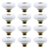 Tsnamay 1.3 Inch 12 Pcs White with Gold Dots Round Vintage Ceramic Drawer Knobs with Screws for Dresser Kitchen Cabinet Pulls