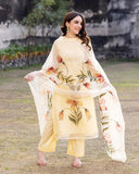 Anni Designer Women'S Chanderi Cotton Straight Printed Kurta With Pant & Dupatta (Falak-Cream-Sm_3Xl_Cream_Xxx-Large),Cream,3XL,Cotton,Regular,