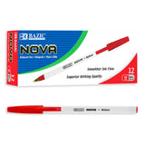 BAZIC Ballpoint Pen Nova Red Color Stick Pens, 1.0 mm Bold Point Smooth Writing, for Office School Teacher (12/Pack), 1Pack
