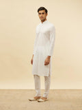Manyavar Men'S White Cotton Checks Kurta Pyjama Set White L