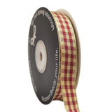 Micomon Gingham Checkered Ribbon - Tan & Red, 25 Yards Each Roll, 100% Polyester (5/8)