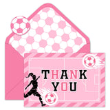 Whaline 24 Packs Pink Soccer Thank You Cards Greeting Card Sports Ball Blank Note Cards with Envelopes and Stickers for Girls Wo