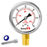 AetralYB 0-60 Psi Glycerin-Filled Pressure Gauge, 2-Inch Gauge, Stainless Steel, 1/4 NPT Lower Mount,400kPa Pressure Gauge for P