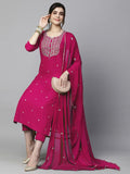 Anni Designer Women'S Cotton Blend Embroidered Straight Kurta With Pant & Dupatta (Kasturi Pink-Al_S_Pink_Small),Pink,S,,,