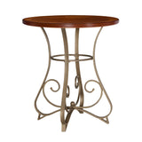 Powell 697-404 Hamilton Pub Table, Brushed Faux Medium Cherry wood Matte Pewter & Bronze metal 36 x 36 x 42 tall