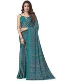 Satrani Women'S Silk Crepe Floral Printed Saree With Unstitched Blouse Piece(2858S2463N_Rama Green & Blue)
