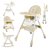 6 in 1 Baby High Chair Portable Highchair with Wheeled and Footrest,Foldable Adjustable Feature Feeding Chair for Babies and Tod