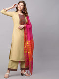 Anni Designer Women'S Cotton Blend Kurta With Palazzo & Dupatta (Zuri_Beige_Xl),Beige,XL,,,