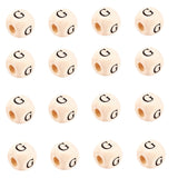 KISSITTY 100pcs Letter G Wood Beads for Key Chains Cube Wooden Beads 10mm Large Hole Natural Square Alphabet Wooden Loose Beads