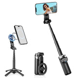 HealAge Magnetic Tripod for Phone with Remote Control, 3-in-1 Selfie Stick Handle Grip 360Rotation Extendable Stand for iPhone A