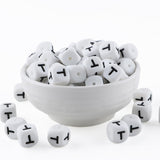 HHCFAST 12mm White Square Letter T Alphabet Silicone Beads, 20Pcs Cube Heart Number Letter Silicone Beads for Keychain Making, I
