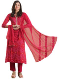 Anni Designer Women'S Rayon Blend Straight Bandhej Printed Kurta With Pant & Dupatta (Turae Rani-Vks04_M_Pink_Medium),Pink,M
