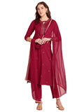 Anni Designer Women'S Rayon Blend Embroidered Straight Kurta With Pant & Dupatta (Ramdhani Maroon_S_Maroon_Small),Maroon,S