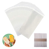 Miaowoof 200PCS Popsicle Sticks and 200PCS Bags, Ice Pop Sticks and Bags For Ice Cream, Self-adhesive Clear Popsicle Wrappers an
