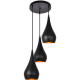 Elegant Lighting Ldpd2000 Nora 3 Light 14-1/2 Wide Multi Light Pendant With Alu, Black