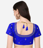 Pujia Mills Women'S Phantom Silk Floral Half Sleeve Saree Blouse (Kajalll2L Blouse_Royal_36 Size+Margin)