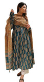 Alvami Anarkali Womens Kurta and Dupatta Trousers Set, blue, XXL